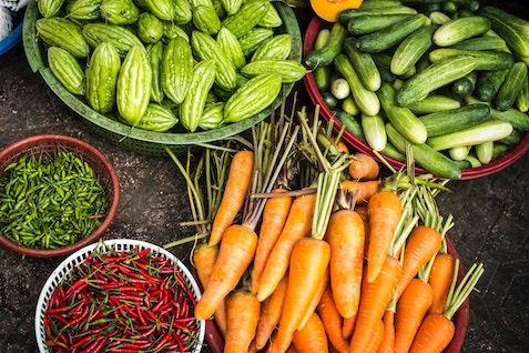 vegetables on table in bowls
