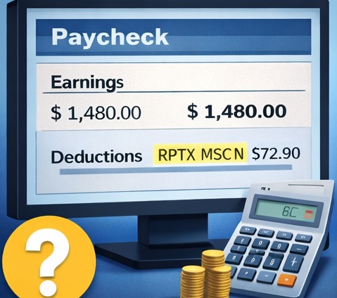 screen shows employee paycheck 