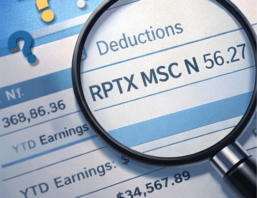 a pay stub highlighting rptx msc n deduction