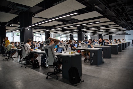 workers in open plan office