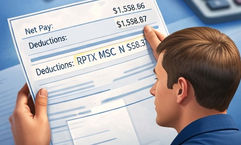 man inspects his deduction code on pay stub
